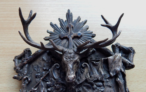 Bronzeplatte mit jagdmotiven - mit,